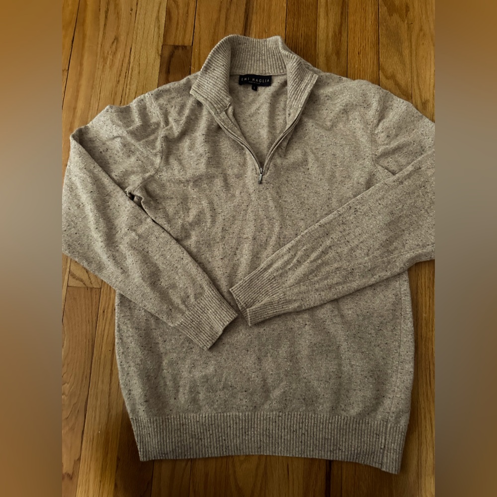 EMI MAGILLA Sweater Men's Long Sleeve1/4 Zip Mock Neck Casual Cream color